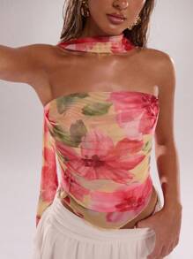 SHEIN BAE Spring/Summer Women's Floral Print Shirred Camisole' - Multicolor - View 7