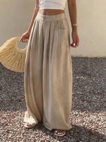 DAZY 扎染宽松度假阔腿裤带口袋，休闲夏季女长裤，教师裤