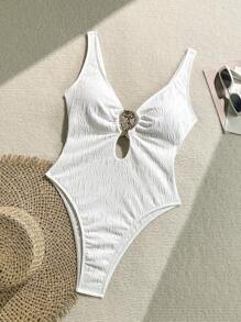 Swim SXY Maiô feminino com estampa floral e tecido especial, ideal para férias, festas e praia - Branco - Ver 3