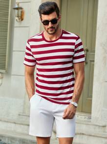 Manfinity VCAY 2 Stück lässiges gestreiftes figurbetontes Schulter T-Shirt Set für Herren, Herren Sommer Outfits - Verschiedenfarbig - Übersicht 5