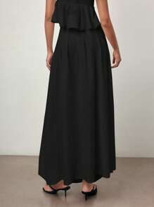 Maija 2025 秋季女士黑色优雅纯色褶皱 A 字裙，女士教师制服办公室休闲 - 黑色 - 查看 5