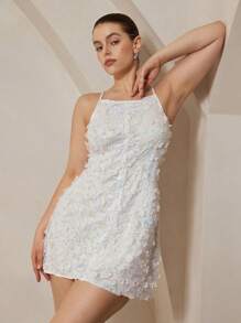 Aveloria Rosie Floral Embroidery 3D Pearl Decorated Dress, Minimalist Silhouette, Elegant Party Dress Vibe, Sleeveless Tank Mini Dress For Plus Size - Multicolor - View 3