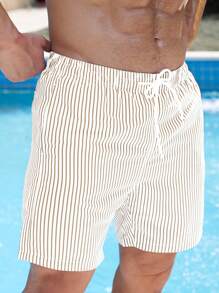 Manfinity Swimmode Shorts de plage amples et décontractés pour hommes grande taille, à rayures avec cordon de serrage et poches, hawaïen