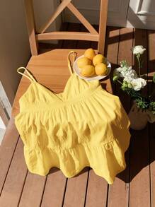 Comfortcana 女士淡黄色编织细肩带连衣裙 - 黃色 - 查看 4