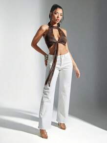 Denimoi 纯色夏季直筒白色牛仔裤 牛仔裤 经典版型牛仔裤 直筒牛仔裤 夏季牛仔裤 度假牛仔裤 欧洲夏季 - 白色 - 查看 3