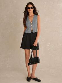 Poéselle 女士金属花朵装饰无袖时尚开衫 - 淺灰色 - 查看 6