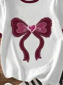 SHEIN EZwear Áo thun tay ngắn cổ tròn in họa tiết tối giản giản dị dành cho nữ, phù hợp cho mùa hè - Nhiều màu - Xem 5