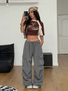 Coolane 女士夏季街头复古西部风 Y2K 低腰降落伞工装裤