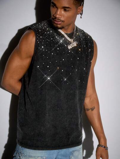 Men's Street Life Sparkling Diamond Wash Loose Fit Tank Top, Rave