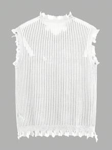 Manfinity Sporsity Gilet lavorato a maglia da uomo con scollo a V, stampa di lettere e bordo a frange