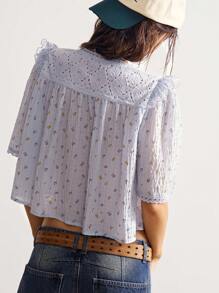 Bohemela 休闲印花彼得潘领宽松短袖女式衬衫 - 彩色 - 查看 2