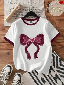 SHEIN EZwear Áo thun tay ngắn cổ tròn in họa tiết tối giản giản dị dành cho nữ, phù hợp cho mùa hè - Nhiều màu - Xem 2