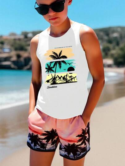 SHEIN Tween Boy Simple Knit Sleeveless Top, Suitable For Summer