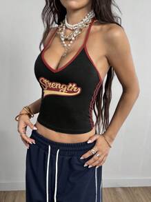 Coolane 女式无袖工字背心撞色运动背心 - 黑色 - 查看 4