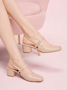 CUCCOO DOLLMOD Fashionable Beige Mary Jane Kitten Heels - Apricot - View 4