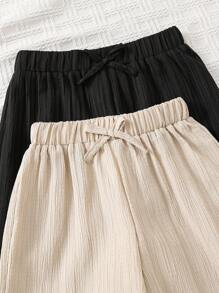 LMoss Kids 2pcs Young Girl Woven Solid Color Loose Casual Pants Set Chic Outfits For Autumn/Winter Fall - Multicolor - View 4