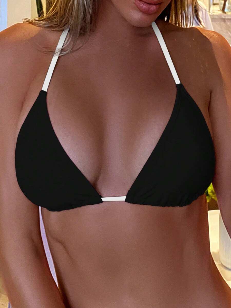 Swim Basics Women's Halter Neck Swimwear Top, Fashion Summer Swimwear - Black and White - View 1