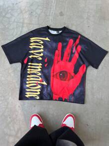 Manfinity EMRG Herren Lässig T-Shirt mit Buchstabe Muster, Rundhalsausschnitt, Kurzarm, Sommer - Schwarz - Übersicht 4