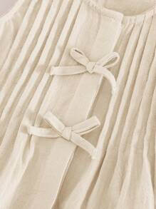 Cozy Pixies 2 pièces/Set Top sans manches à col ras-du-cou avec décoration nœud et pantalon à taille élastique pour bébé fille