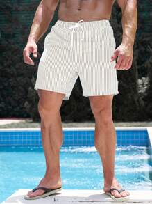 Manfinity Swimmode Shorts de plage amples et décontractés pour hommes grande taille, à rayures avec cordon de serrage et poches, hawaïen