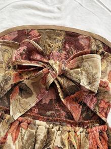 Soleia 全新抹胸露背系带荷叶边蓝色花卉印花修身衬衫 - 彩色 - 查看 6