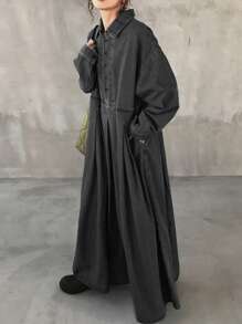 FRIFUL 女式宽松蓝色水洗牛仔褶皱连衣裙 - 灰色 - 查看 4