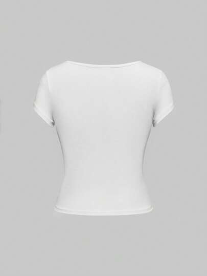 ROMWE Avant Women's Summer Graphic Tee With 2 In 1 Vintage Rhinestone Print Design