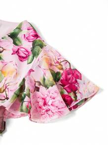 Ellevyn 女式 V 领裹身荷叶边袖花卉印花雪纺褶皱 A 字高低连衣裙，优雅日常浪漫春夏长裙 - 彩色 - 查看 12