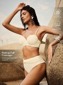 Anewsta Conjunto de bikini con sujetador de nudo y calzón de unicolor para mujer, para el verano y la playa