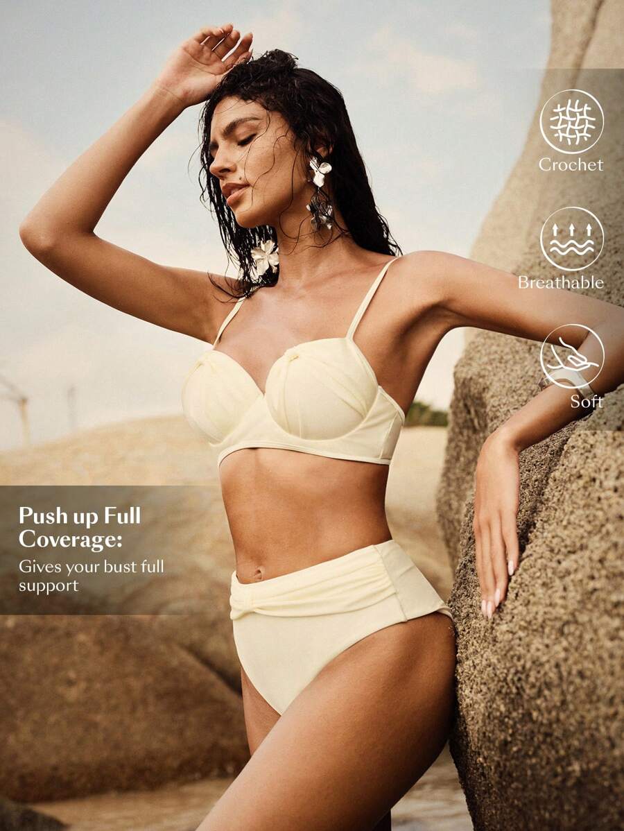 Anewsta Conjunto de bikini con sujetador de nudo y calzón de unicolor para mujer, para el verano y la playa