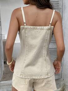 DAZY 女士休闲时尚系带牛仔吊带背心 Y2k，适合海滩、节日和度假 - 黃色 - 查看 3