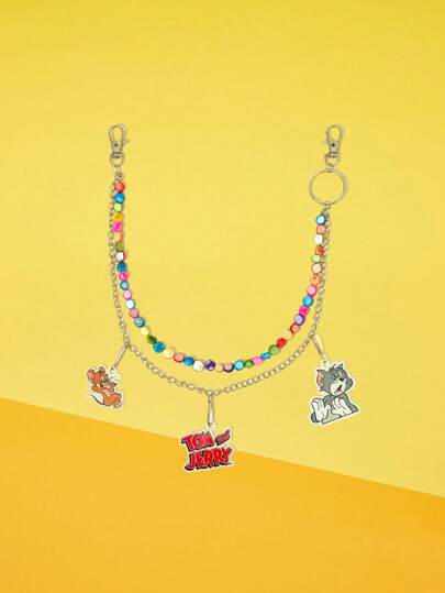 TOM & JERRY X SHEIN 彩色石珠吊坠腰链，卡通标志装饰