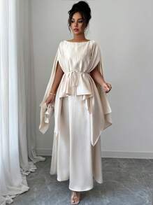 Elenzga Women Two Pieces Outfits For Daily Wear - Apricot - View 5