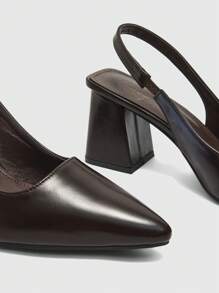 CUCCOO BIZCHIC Women's Fashion Coffee Brown Open Back Thick Heel Pointed Toe PU Leather Casual Slip-On Pumps, Suitable For Commute, Dating, Party, Vacation For Christmas - Coffee Brown - View 7