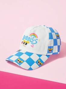 THE POWERPUFF GIRLS X SHEIN Checkered And Bubbles Pattern Fashion Baseball Cap - White - View 2