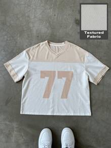 Manfinity EMRG Áo thun nam tay ngắn cổ chữ V in số, lưới vá - Nhiều màu - Xem 5