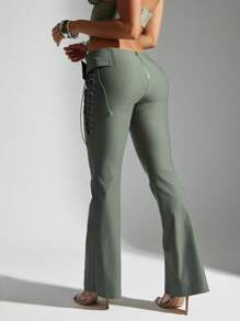 Denimoi 系带修身喇叭裤侧系带中腰裤