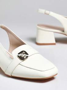 SHUZIA Versatile Sleek Design Classic Block Heel Sling Back Comfort All-Day Casual Office Pumps - Beige - View 4