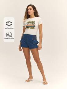 Nöista Short en jean taille haute volantée avec détails sur les côtés, créant un look ludique et féminin pour les sorties décontractées d'été. - Jean brut - Voir 3