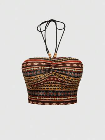 Hippie Top de tirantes halter de corte slim para mujer estilo hippie, bohemio y de verano