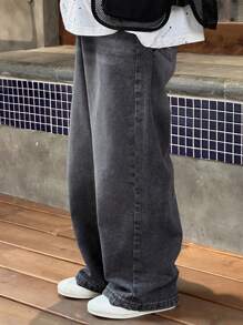 Dazy Kids 青少年男孩口袋直腿宽松休闲牛仔裤 - 灰色 - 查看 1