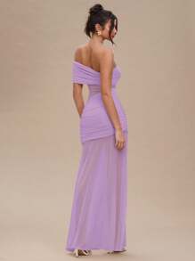 SHEIN BAE 女士夏季服装纯杏色褶皱性感透视长裙女士夏季连衣裙/舞会礼服/婚礼宾客礼服女士/毕业礼服