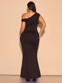 SHEIN BAE Váy maxi xếp nếp bất đối xứng cỡ lớn dành cho nữ, trang phục thanh lịch khi đi chơi, dự tiệc, hẹn hò, câu lạc bộ, Halloween, ngày lễ tình nhân, trang phục dự tiệc cưới, xuân/hè, váy maxi - Cà phê nâu - Xem 2