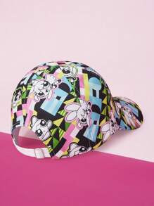 THE POWERPUFF GIRLS X SHEIN Cartoon And Geo Pattern Fashionable Outdoor Baseball Cap - White - View 3
