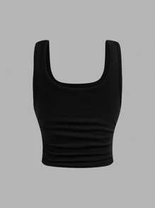SHEIN 4pcs/Set Tween Girls' Slim Fitting Casual Comfy Stretchy Knitted Tank Tops, Versatile - Baby Blue - View 3