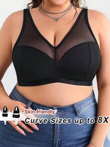 SHEIN CURVE+ Grande taille Couleur unie Insert en maille Soutien-gorge sans armatures Courbe Tenues d'été/Pays/Vacances à la plage/Tenues de plage/Vêtements de plage