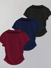 INAWLY 女士休闲纯色短袖T恤，夏季百搭 - 彩色 - 查看 2