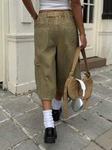 SHEIN EZwear Women's Casual Washed Wide Leg Denim Shorts