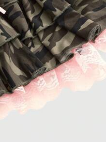 ROMWE J-Fashion 女式迷彩印花蕾丝花边荷叶边裙裤 - 軍綠色 - 查看 3
