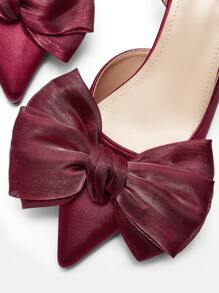 CUCCOO CURVES Pointed Toe High Heels Wide Fit Plus Size Satin Pumps, Elegant Burgundy, Suitable For All Seasons - Burgundy - View 7